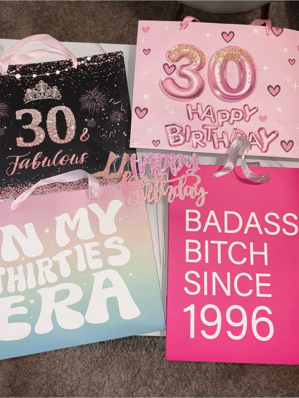 30th Birthday Gift Bags Set - Pink & Pastel Celebration